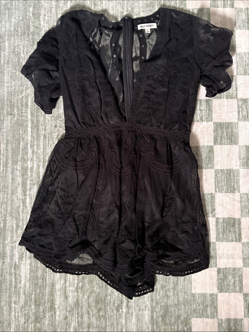 Wild Honey Black Lace Eyelet Romper Top